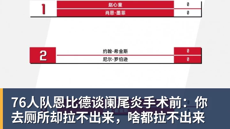 76人队恩比德谈阑尾炎手术前：你去厕所却拉不出来，啥都拉不出来